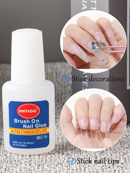 2pcs/Set 10g Fake Nail Glue Nail Adhesive With Brush, Suitable For Nail Art Rhinestones, Quick Dry UV Gel Glue, Nail Art Patch Tool
