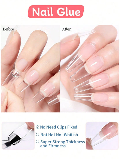 2pcs/Set 10g Fake Nail Glue Nail Adhesive With Brush, Suitable For Nail Art Rhinestones, Quick Dry UV Gel Glue, Nail Art Patch Tool