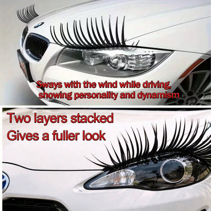 2pcs/Set 3D Black Eyelash Car Headlight Stickers- Personalized 3D Car Decals To Enhance Visibility And Style, Easy To Apply And Remove, Suitable For Most Vehicles, Car Accessories, Car Stickers, Car
