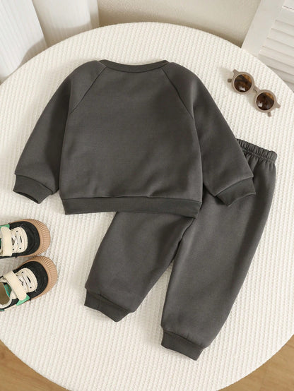 2pcs/Set Baby Boy Autumn/Winter Cute Knitted Cartoon Pattern Long Sleeve Sweatshirt & Pants Tracksuit Joggers Dinosaur Outfit Infant Set