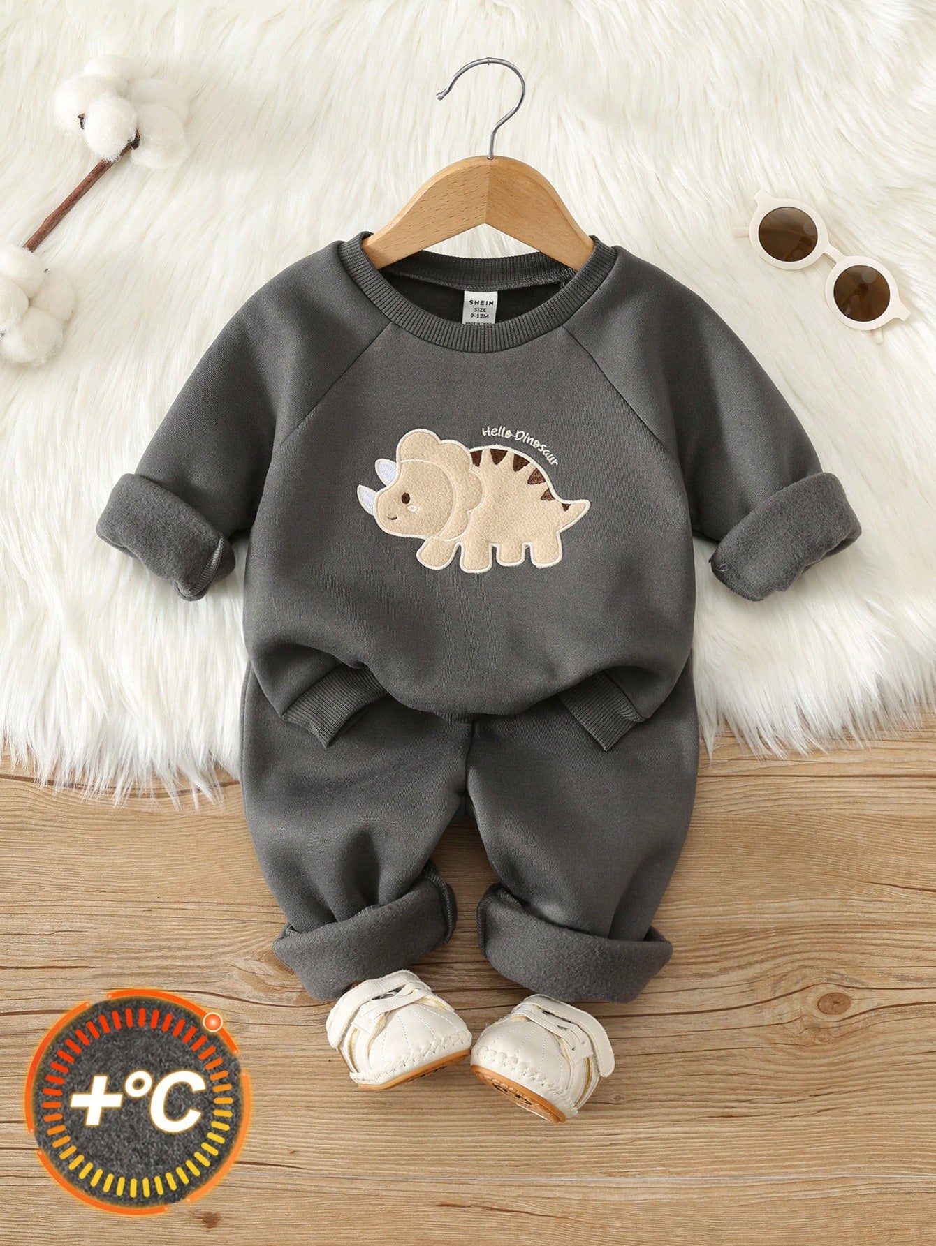 2pcs/Set Baby Boy Autumn/Winter Cute Knitted Cartoon Pattern Long Sleeve Sweatshirt & Pants Tracksuit Joggers Dinosaur Outfit Infant Set