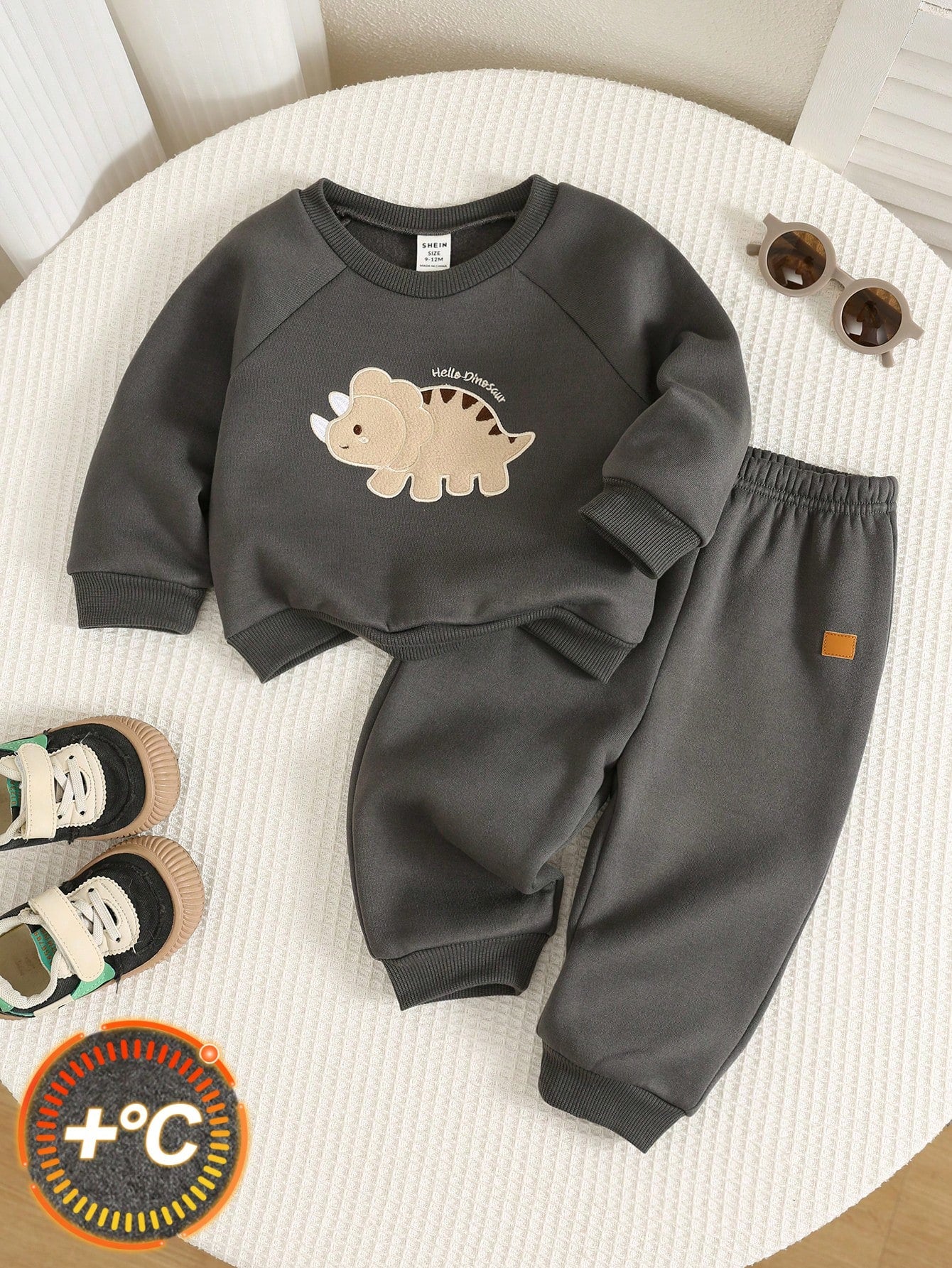 2pcs/Set Baby Boy Autumn/Winter Cute Knitted Cartoon Pattern Long Sleeve Sweatshirt & Pants Tracksuit Joggers Dinosaur Outfit Infant Set