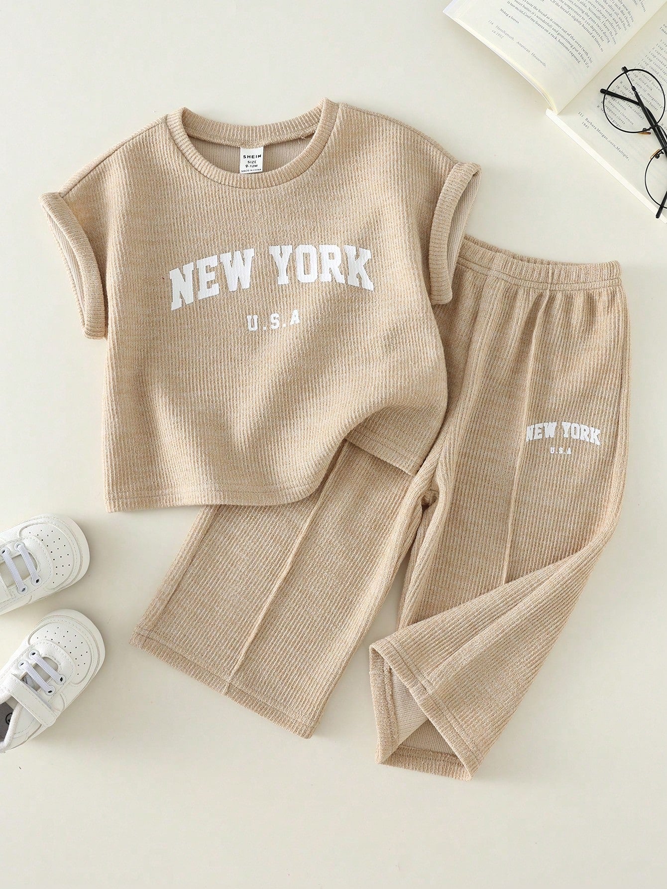 2pcs/Set Baby Boy Baby Girl Unisex Baby Clothes Summer Short Sleeve Letter T-Shirt Top & Flared Wide Leg Pants Outfit, Infant Set, Summer Set, Autumn Set, Holiday Set