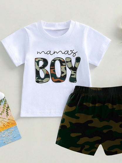 2pcs/Set Baby Boy Black Summer Casual City Break Street Style,Cool Red Cap Boy Portrait Short Sleeve T-Shirt And Leaf Number Print Shorts Outfit Set