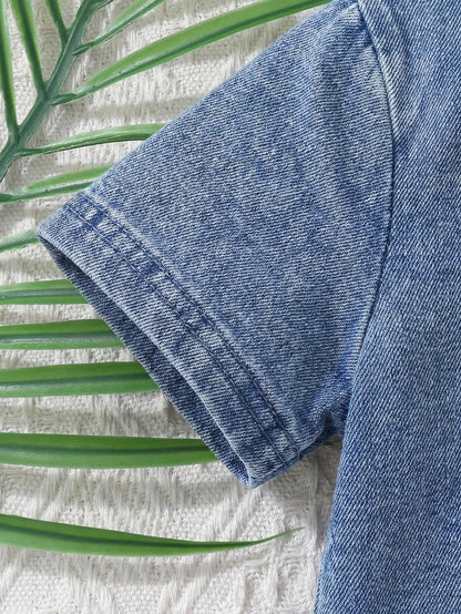 2pcs/Set Baby Boy New Fashion Casual Soft Cute Blue Knit Denim Loose Fit T-Shirt And Loose Fit Jeans Shorts Set Spring Summer,For Baby Boys Spring/Summer Dailywear Outfits,Boys Streetwear Outfit