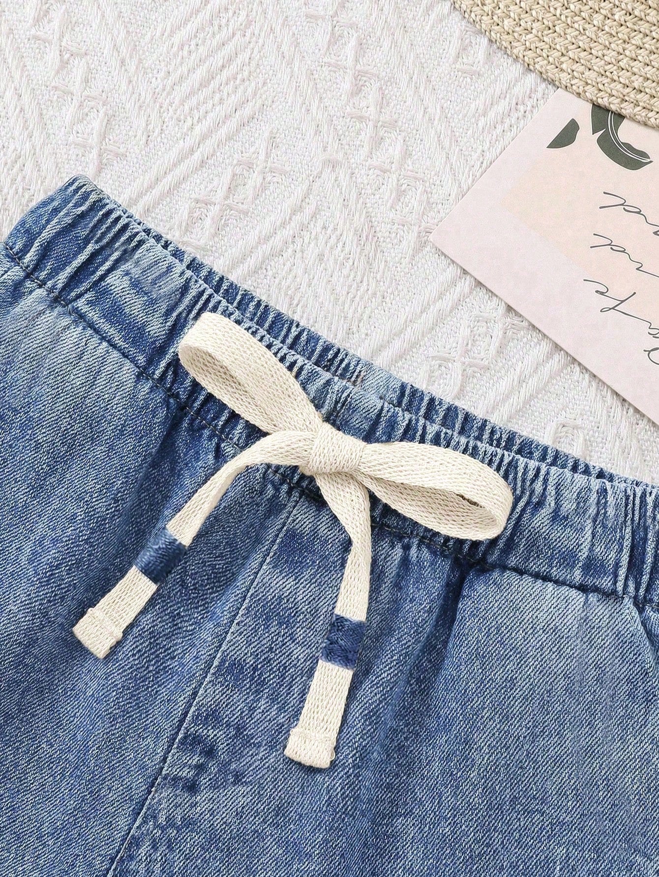 2pcs/Set Baby Boy New Fashion Casual Soft Cute Blue Knit Denim Loose Fit T-Shirt And Loose Fit Jeans Shorts Set Spring Summer,For Baby Boys Spring/Summer Dailywear Outfits,Boys Streetwear Outfit