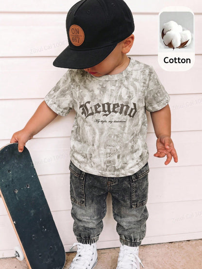 2pcs/Set Baby Boy Summer Casual Grey Camouflage Top T-Shirt Black Denim Cargo Long Pants Denim Long Pants Camouflage Set Cargo Set Denim Set Baby Boy Set Holiday Set Cool Set