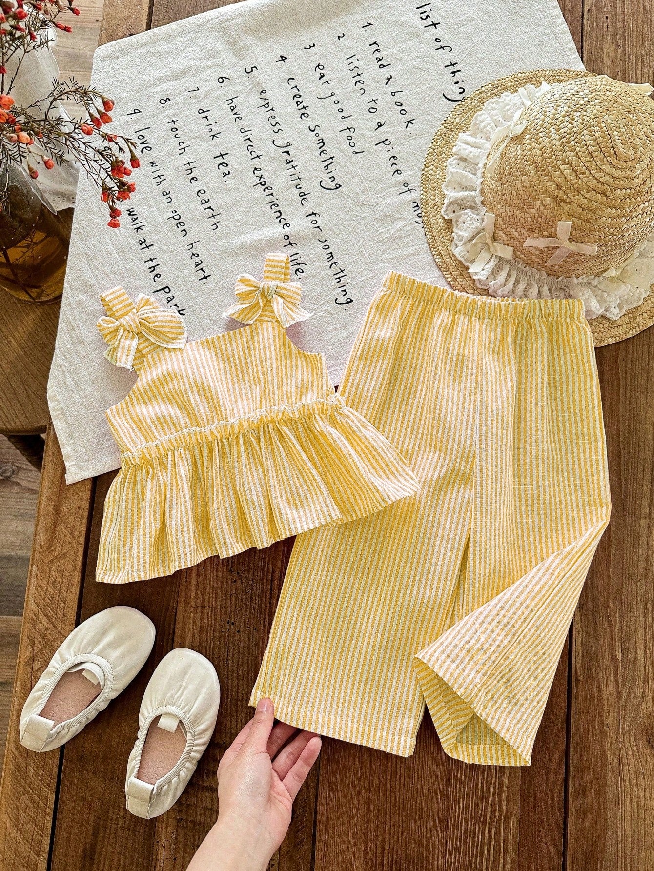 2pcs/Set Baby Girl Summer Cute Vacation Casual Graphic Print Camisole And Elastic Waist Pants Set