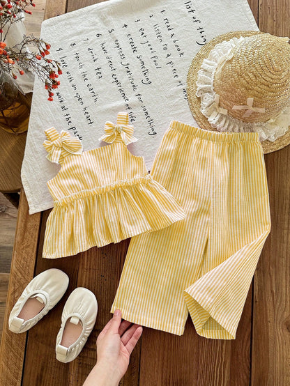 2pcs/Set Baby Girl Summer Cute Vacation Casual Graphic Print Camisole And Elastic Waist Pants Set