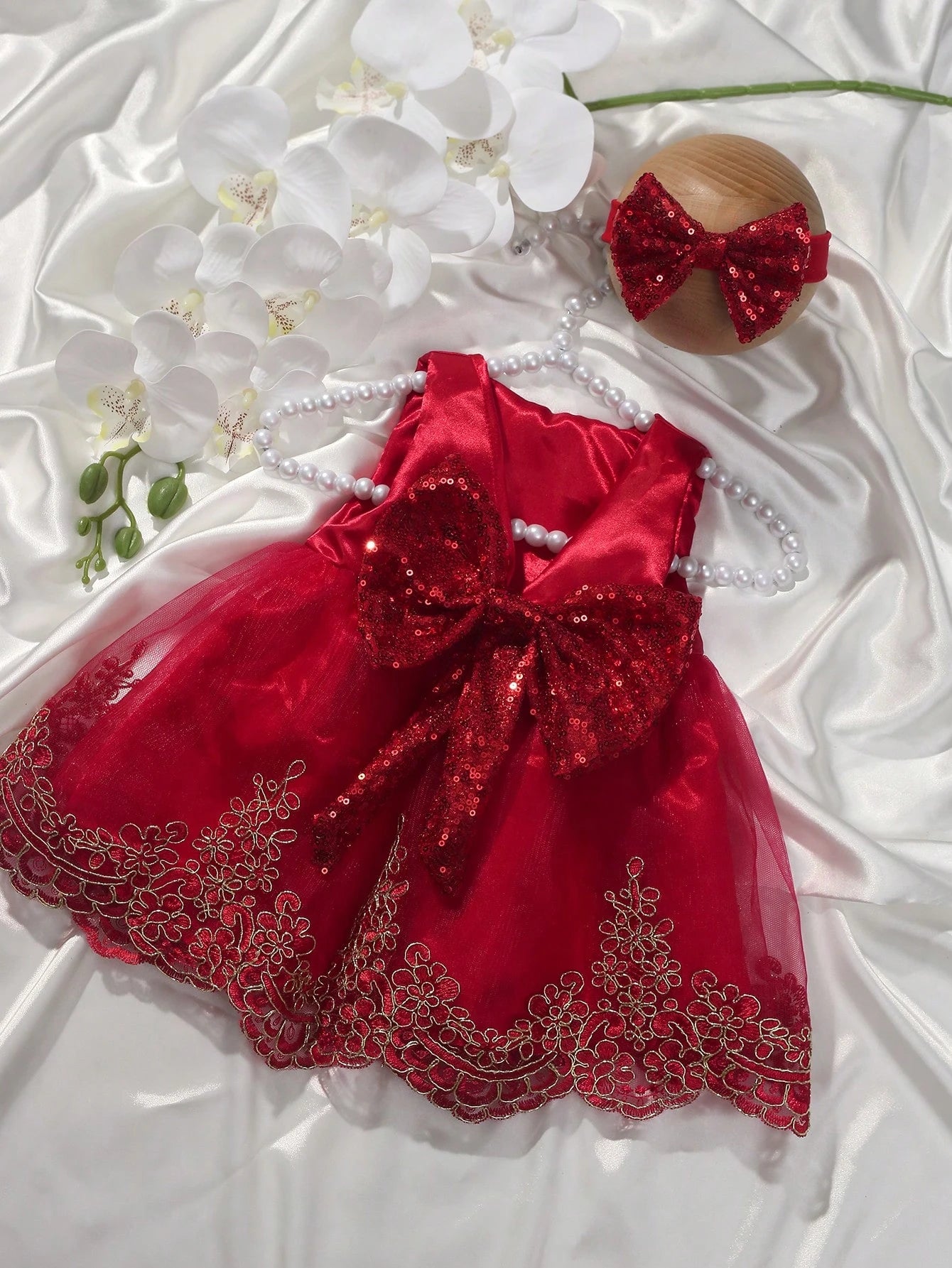 2pcs/Set Champagne Color Newborn Photography Outfit, Princess Embroidered Tulle Dress & Baby Girl Lace Bow Floral Skirt