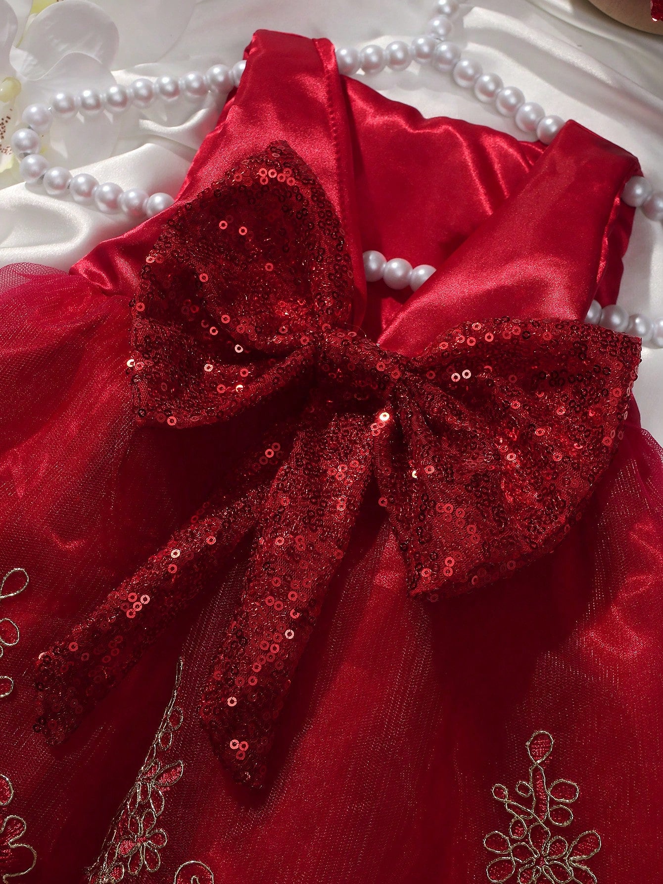 2pcs/Set Champagne Color Newborn Photography Outfit, Princess Embroidered Tulle Dress & Baby Girl Lace Bow Floral Skirt