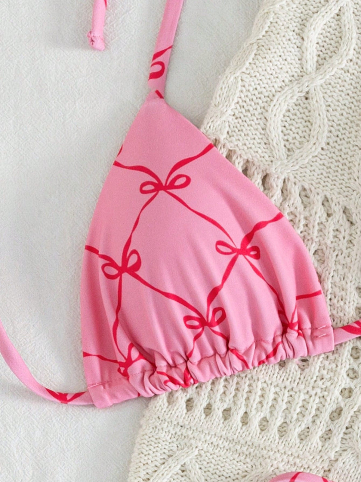2pcs/Set Fruit Allover Print Strawberry Sexy Backless Tie Bikini Set, For Beach, Stage Performance, Summer Vacation Pink