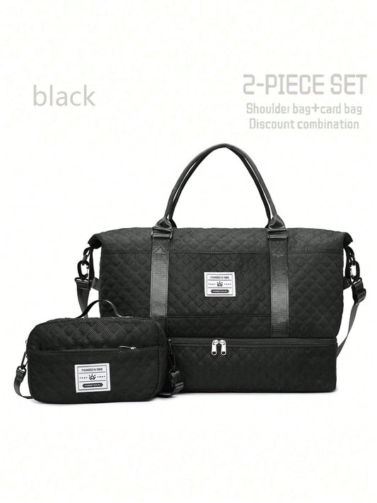 2pcs/Set Large Capacity Travel Tote Bag, Diaper Bag, Wet & Dry Separation Gym Bag, Weekend Overnight Shoulder Bag, Hospital Essential Mommy Bag