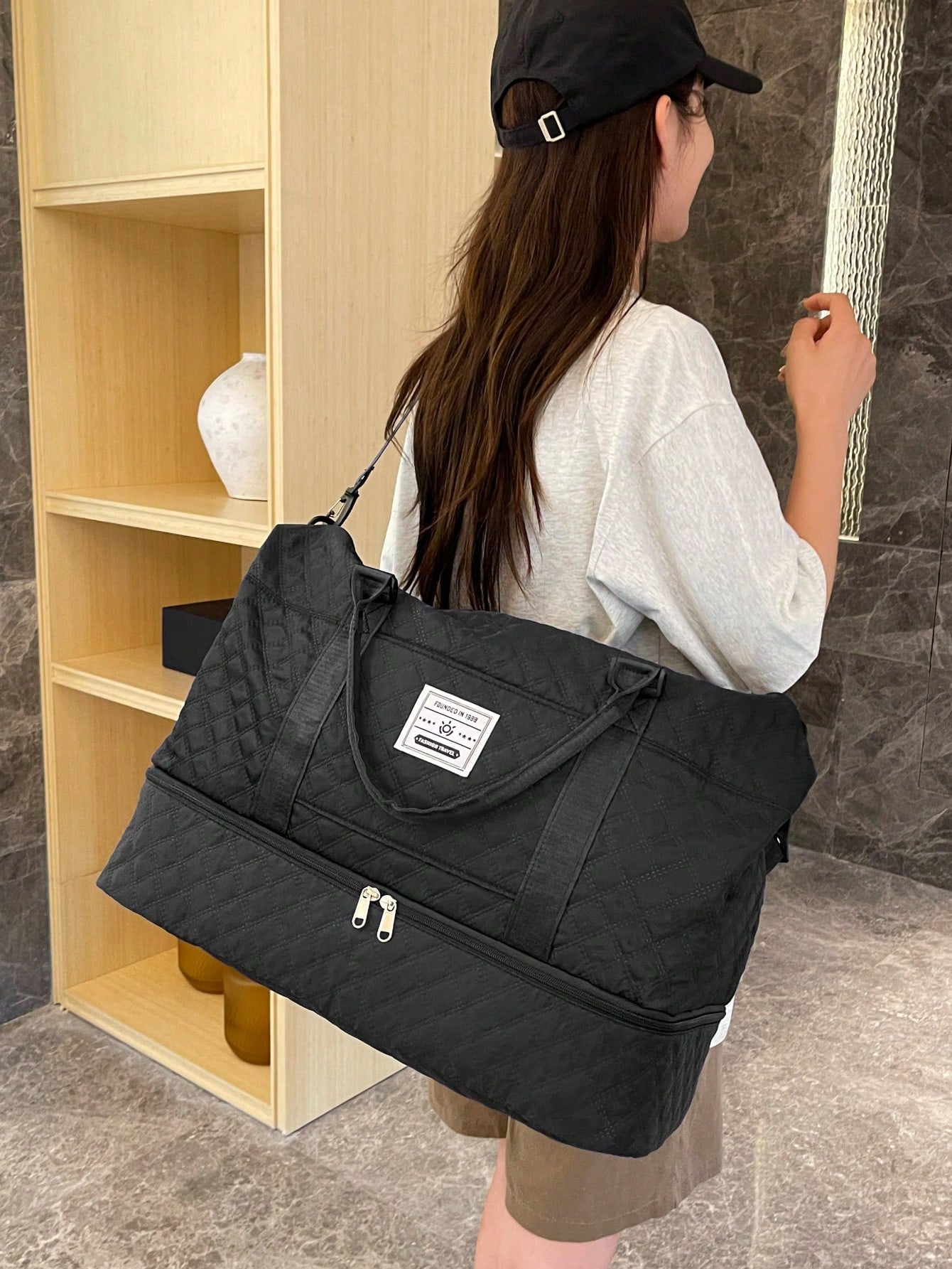 2pcs/Set Large Capacity Travel Tote Bag, Diaper Bag, Wet & Dry Separation Gym Bag, Weekend Overnight Shoulder Bag, Hospital Essential Mommy Bag