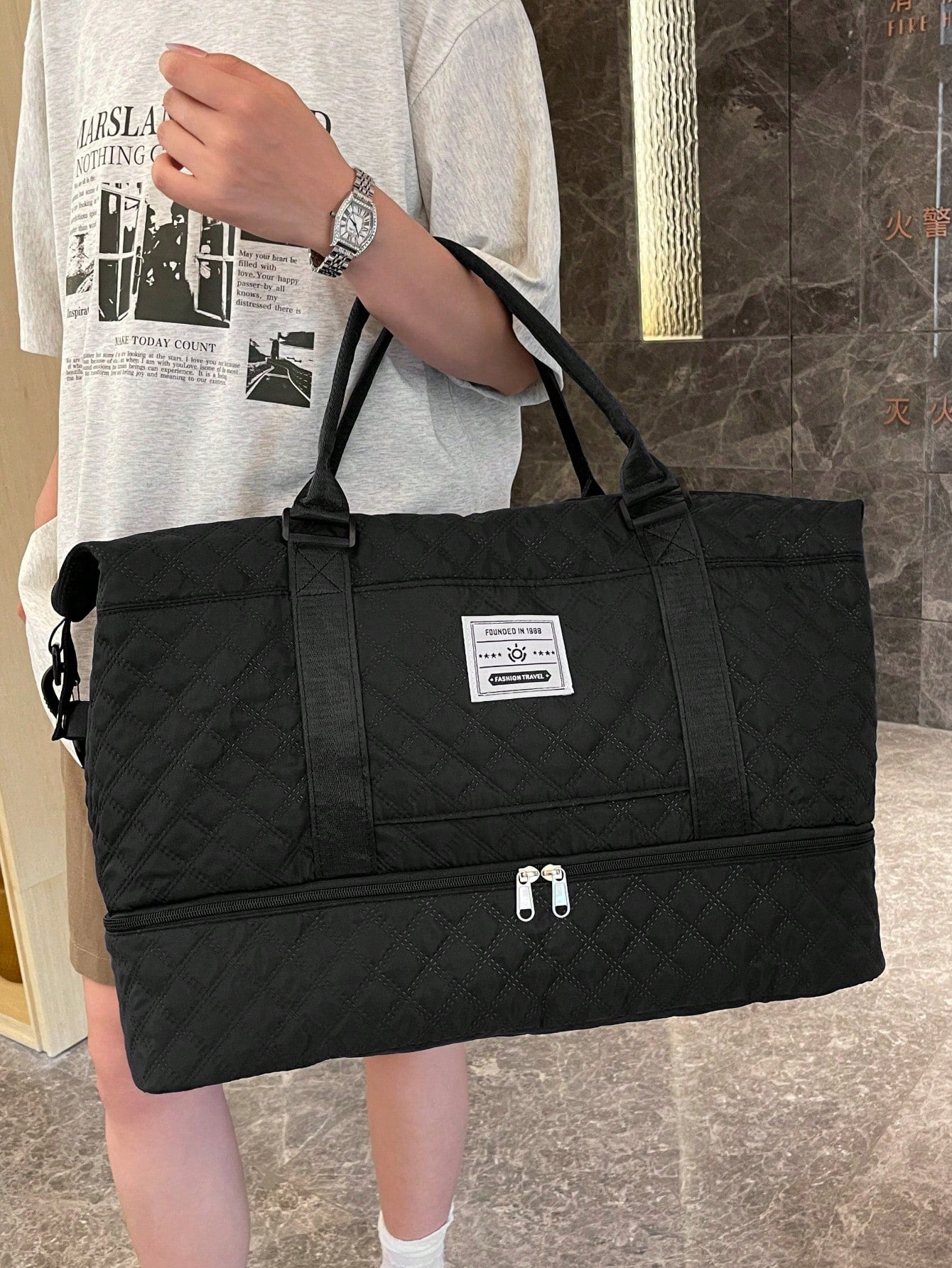 2pcs/Set Large Capacity Travel Tote Bag, Diaper Bag, Wet & Dry Separation Gym Bag, Weekend Overnight Shoulder Bag, Hospital Essential Mommy Bag