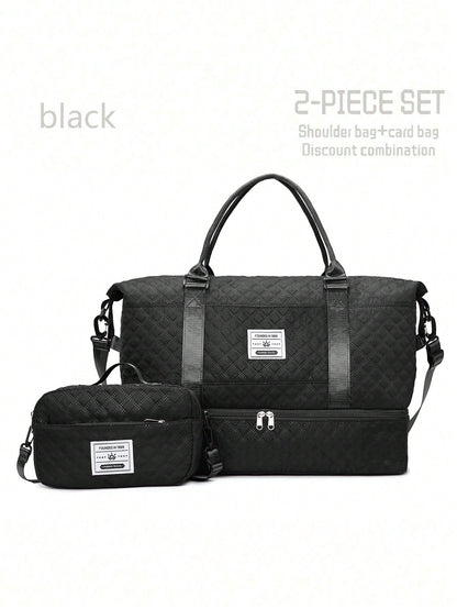 2pcs/Set Large Capacity Travel Tote Bag, Diaper Bag, Wet & Dry Separation Gym Bag, Weekend Overnight Shoulder Bag, Hospital Essential Mommy Bag