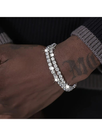 2pcs/Set Men's Simple Hip Hop Rhinestone Bracelet