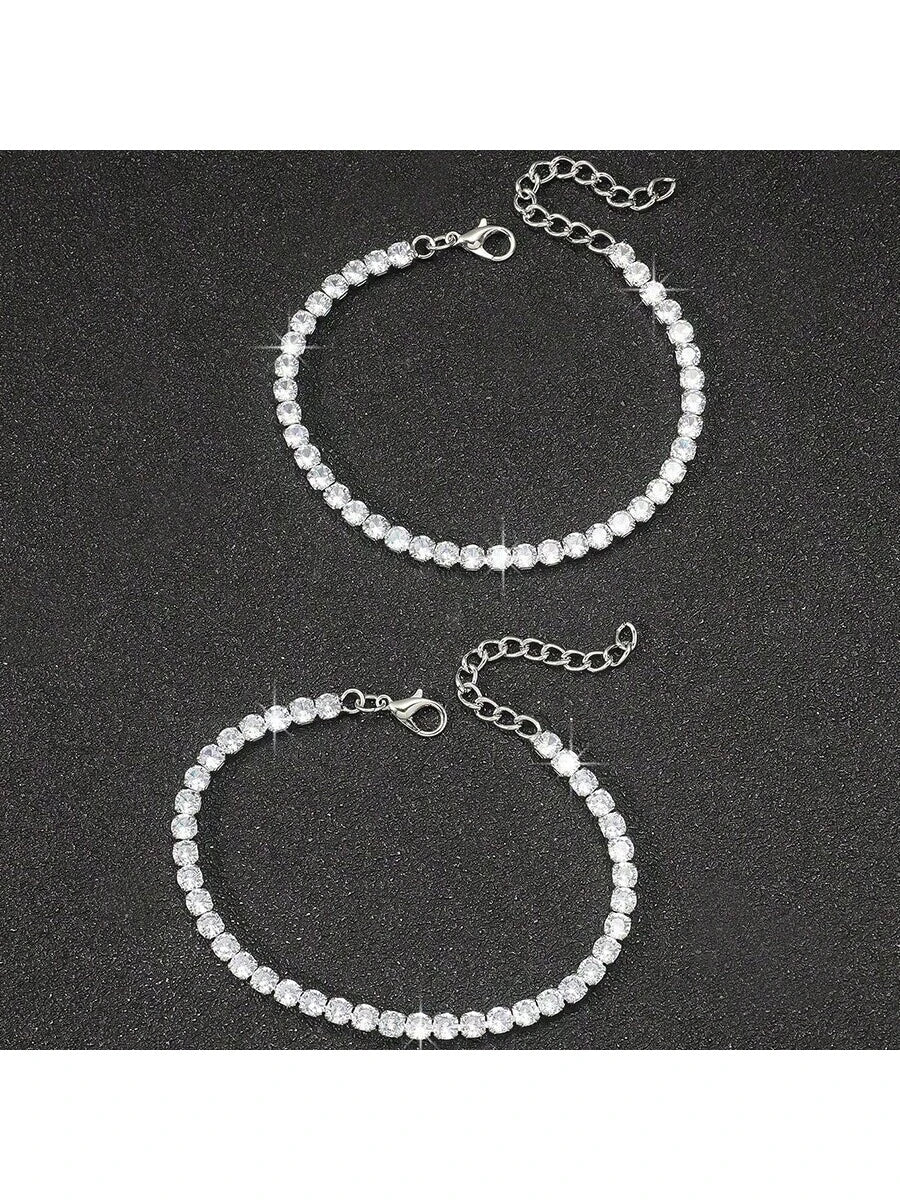 2pcs/Set Men's Simple Hip Hop Rhinestone Bracelet