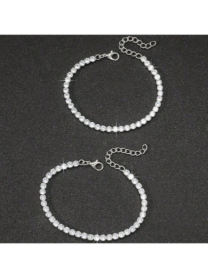2pcs/Set Men's Simple Hip Hop Rhinestone Bracelet
