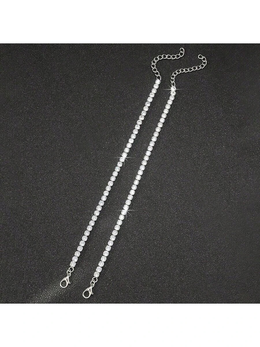 2pcs/Set Men's Simple Hip Hop Rhinestone Bracelet