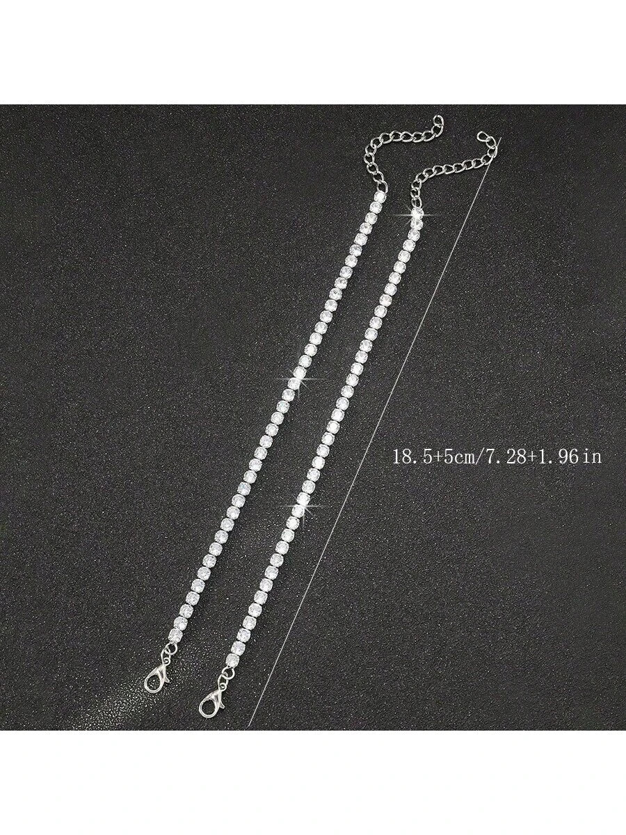 2pcs/Set Men's Simple Hip Hop Rhinestone Bracelet