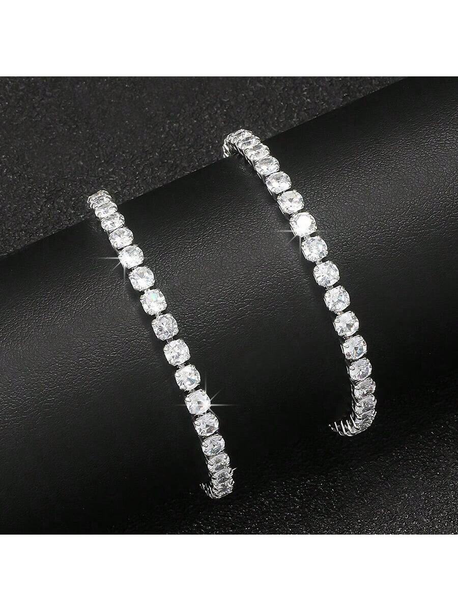 2pcs/Set Men's Simple Hip Hop Rhinestone Bracelet