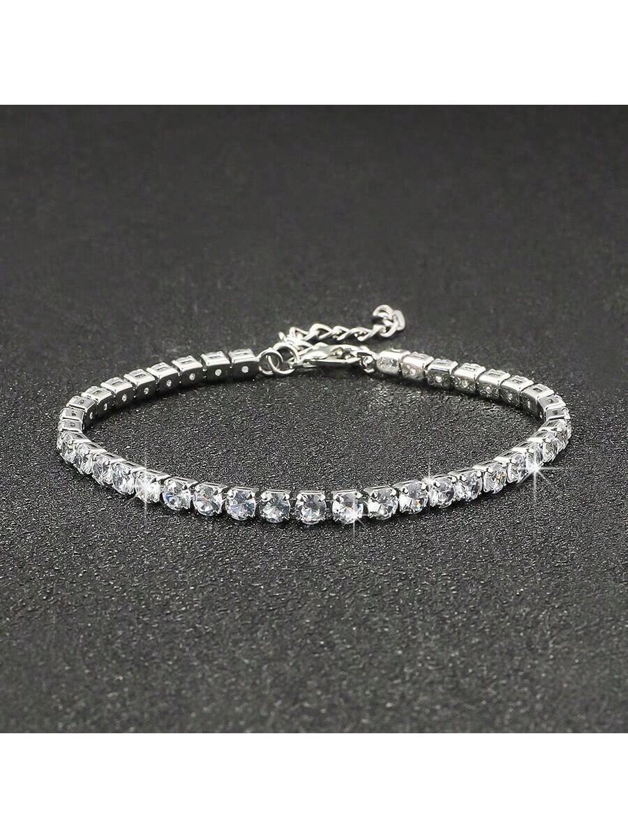 2pcs/Set Men's Simple Hip Hop Rhinestone Bracelet