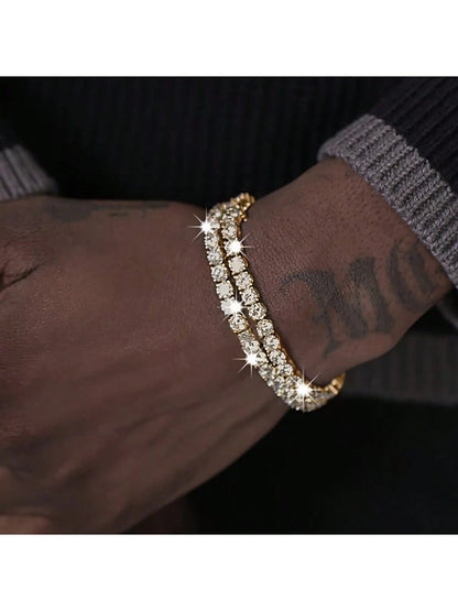 2pcs/Set Men's Simple Hip Hop Rhinestone Bracelet