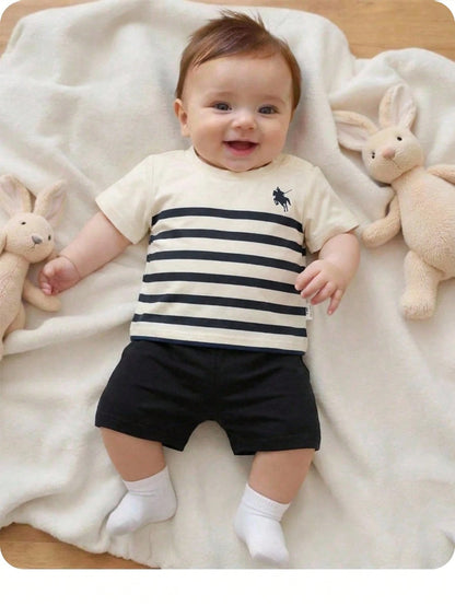 2pcs/Set Newborn Striped Short Sleeve T-Shirt+Shorts Baby Boy Sailor Outfit Shirts And Shorts Set Casual Wear Babies With Clothes For Photoshoot,Kids
