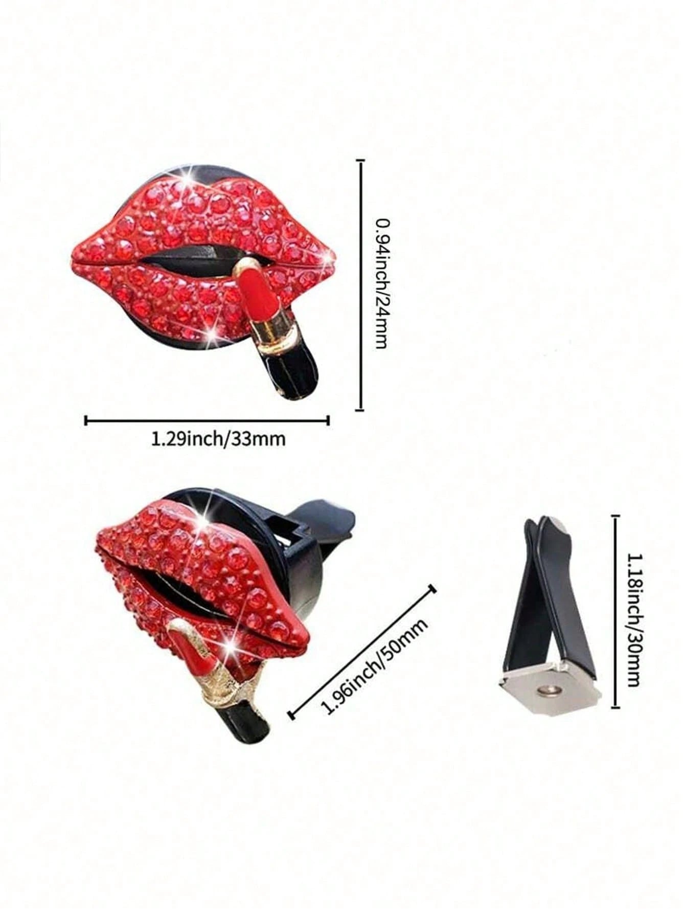 2pcs/Set Red Rhinestone Lips And Hearts Air Vent Clip For Car Decoration