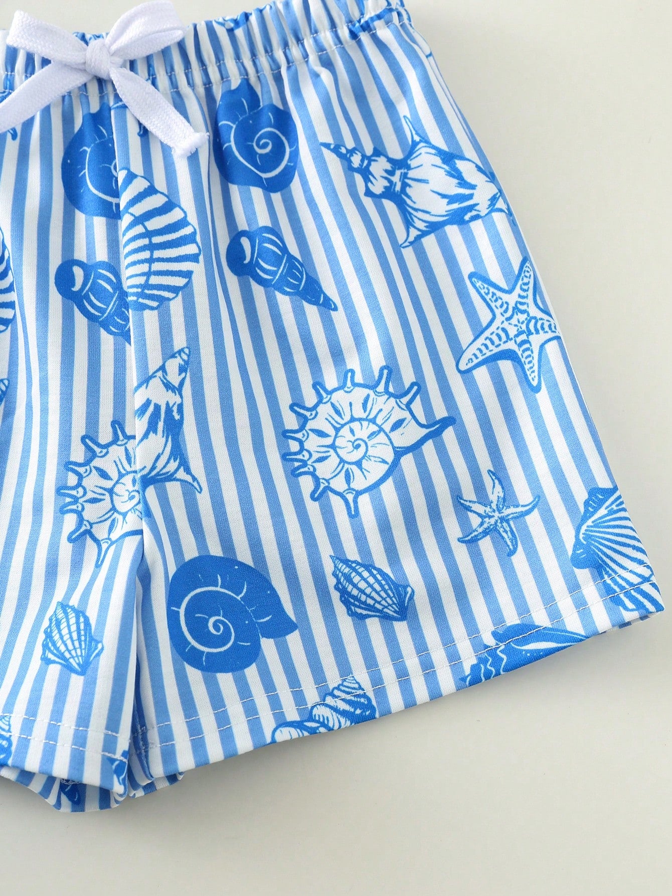 2pcs/Set Unisex Baby Boy/Girl Blue White Stripe Summer Casual Cute Shell Pattern Short Sleeve T-Shirt And Shorts Beach Holiday Toddler Clothes Outfit