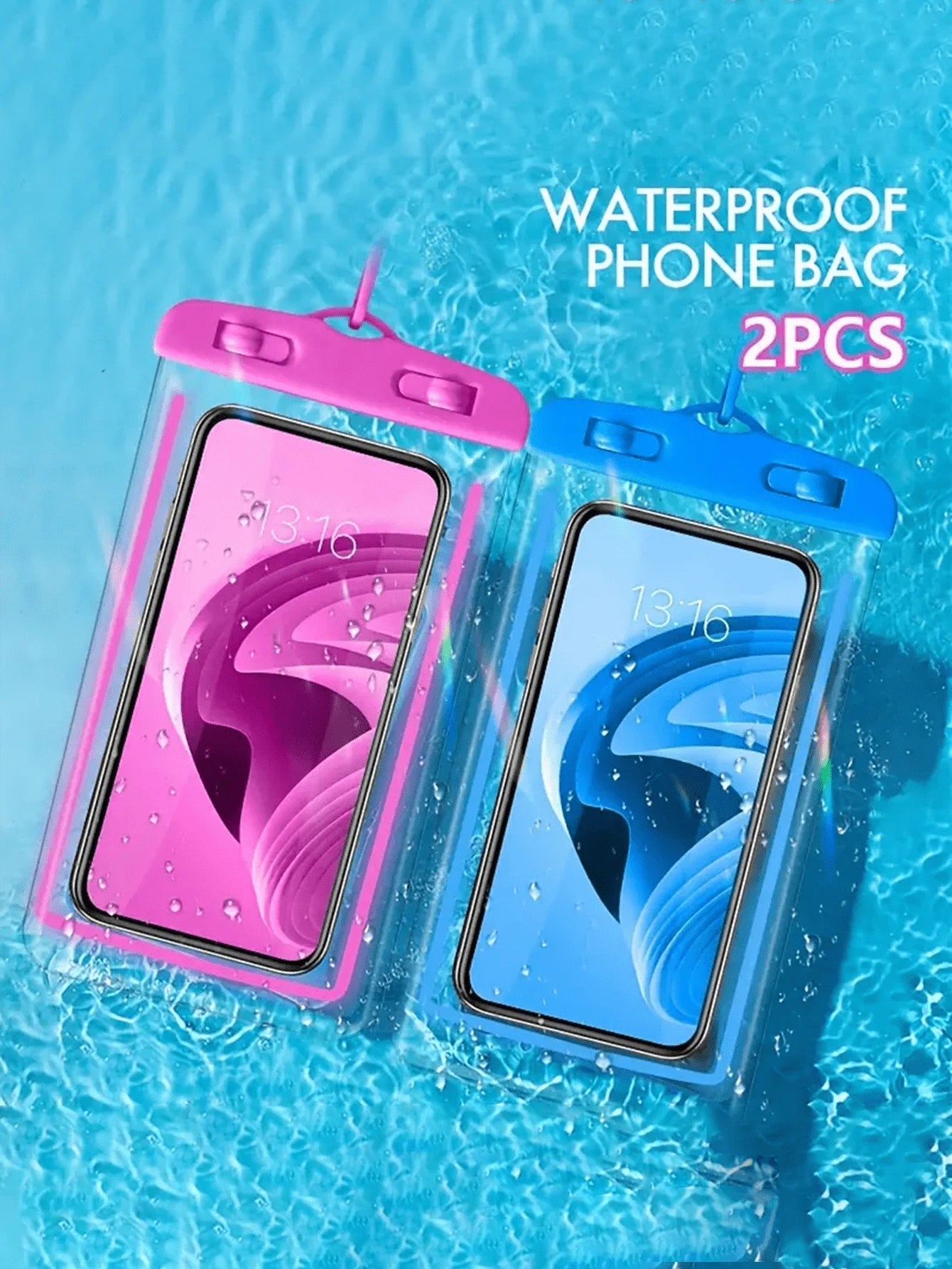 2pcs/Set Waterproof Luminous Touch Screen Phone Pouch, Suitable For Swimming, Beach, Diving, Photography, Rafting, Transparent Waterproof Phone Case
