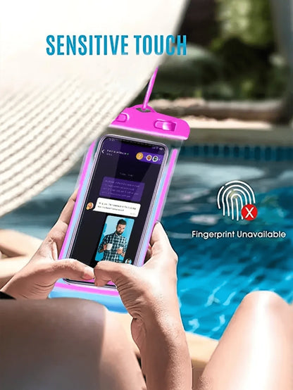 2pcs/Set Waterproof Luminous Touch Screen Phone Pouch, Suitable For Swimming, Beach, Diving, Photography, Rafting, Transparent Waterproof Phone Case