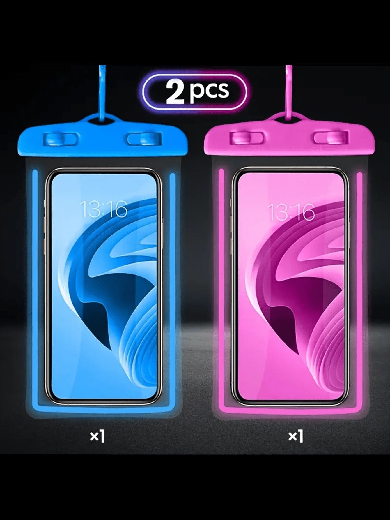 2pcs/Set Waterproof Luminous Touch Screen Phone Pouch, Suitable For Swimming, Beach, Diving, Photography, Rafting, Transparent Waterproof Phone Case