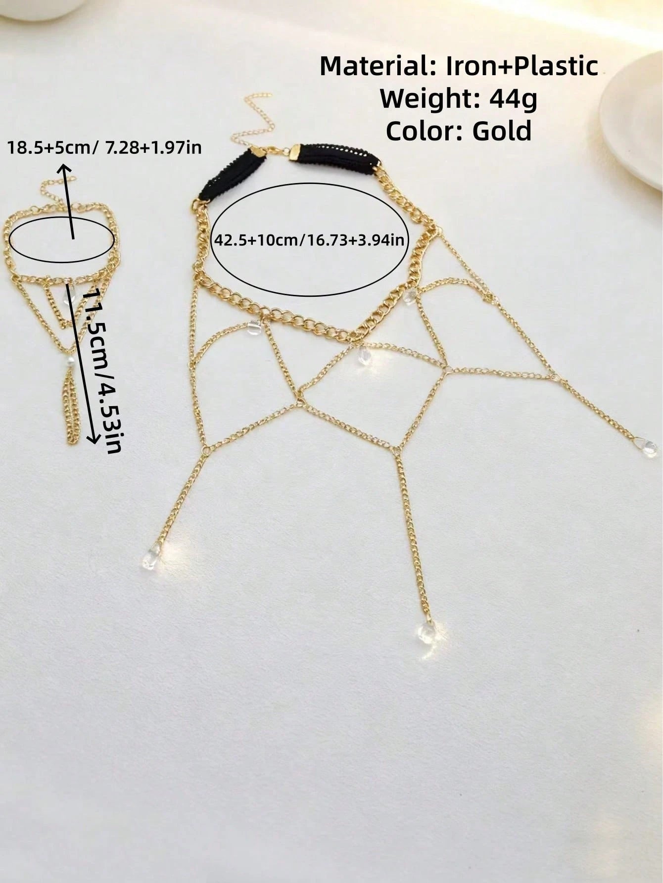 2pcs Sexy Rhinestone Tassel Lace Leg Chain & Finger Hand Chain Set, For Women Party, Beach, Holiday