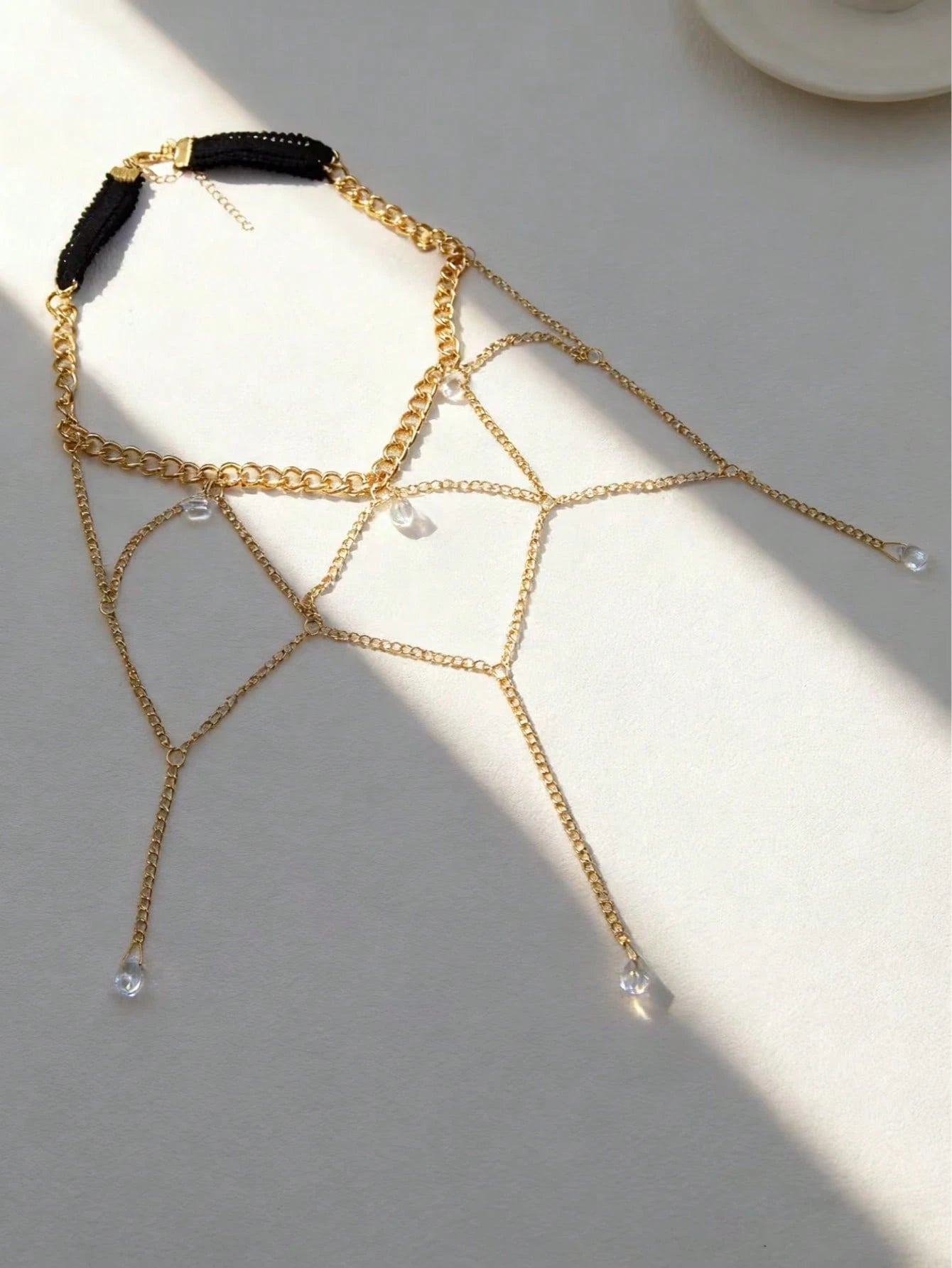 2pcs Sexy Rhinestone Tassel Lace Leg Chain & Finger Hand Chain Set, For Women Party, Beach, Holiday