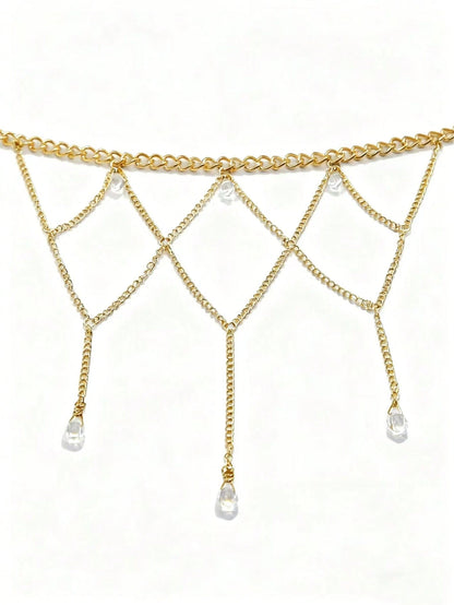 2pcs Sexy Rhinestone Tassel Lace Leg Chain & Finger Hand Chain Set, For Women Party, Beach, Holiday