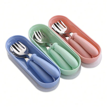 2pcs Stainless Steel Kids Cutlery Set (Spoon & Fork) With Box Packaging, Baby Utensils, Maternity & Baby Gift Set