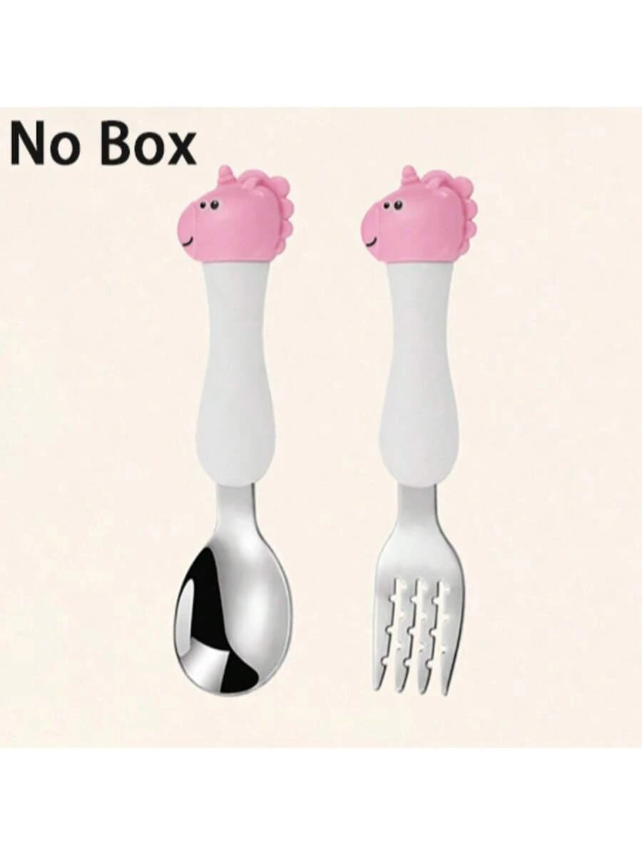 2pcs Stainless Steel Kids Cutlery Set (Spoon & Fork) With Box Packaging, Baby Utensils, Maternity & Baby Gift Set