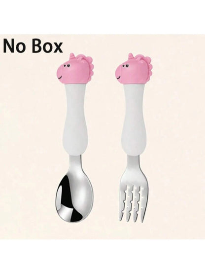 2pcs Stainless Steel Kids Cutlery Set (Spoon & Fork) With Box Packaging, Baby Utensils, Maternity & Baby Gift Set