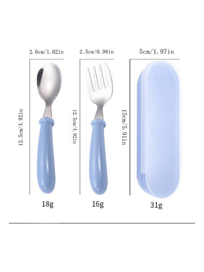 2pcs Stainless Steel Kids Cutlery Set (Spoon & Fork) With Box Packaging, Baby Utensils, Maternity & Baby Gift Set