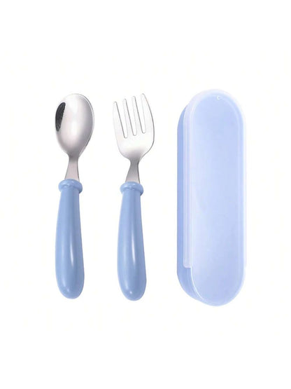 2pcs Stainless Steel Kids Cutlery Set (Spoon & Fork) With Box Packaging, Baby Utensils, Maternity & Baby Gift Set