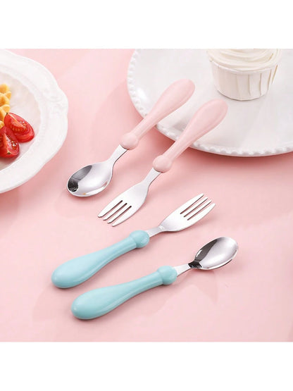 2pcs Stainless Steel Kids Cutlery Set (Spoon & Fork) With Box Packaging, Baby Utensils, Maternity & Baby Gift Set