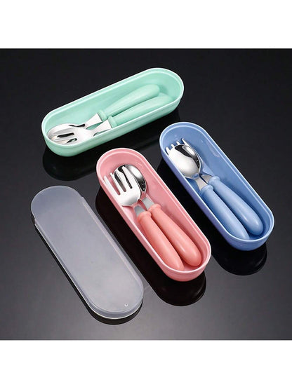 2pcs Stainless Steel Kids Cutlery Set (Spoon & Fork) With Box Packaging, Baby Utensils, Maternity & Baby Gift Set