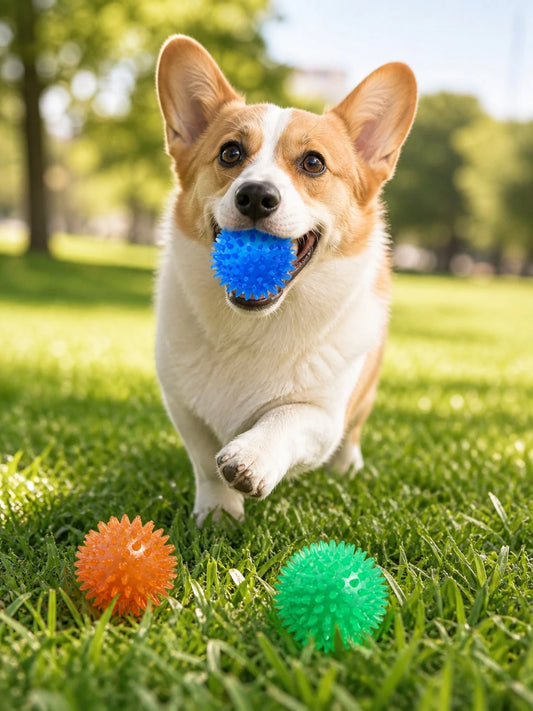 2pcs TPR Spiked Squeaky Dog Balls, Elastic Interactive Chew Toys For Medium & Large Dogs, Textured Fetch Balls For Indoor & Outdoor Play