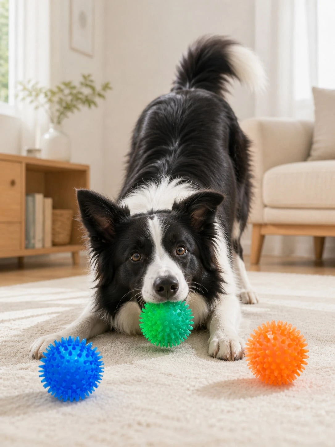 2pcs TPR Spiked Squeaky Dog Balls, Elastic Interactive Chew Toys For Medium & Large Dogs, Textured Fetch Balls For Indoor & Outdoor Play