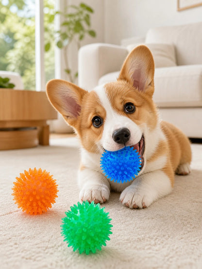2pcs TPR Spiked Squeaky Dog Balls, Elastic Interactive Chew Toys For Medium & Large Dogs, Textured Fetch Balls For Indoor & Outdoor Play