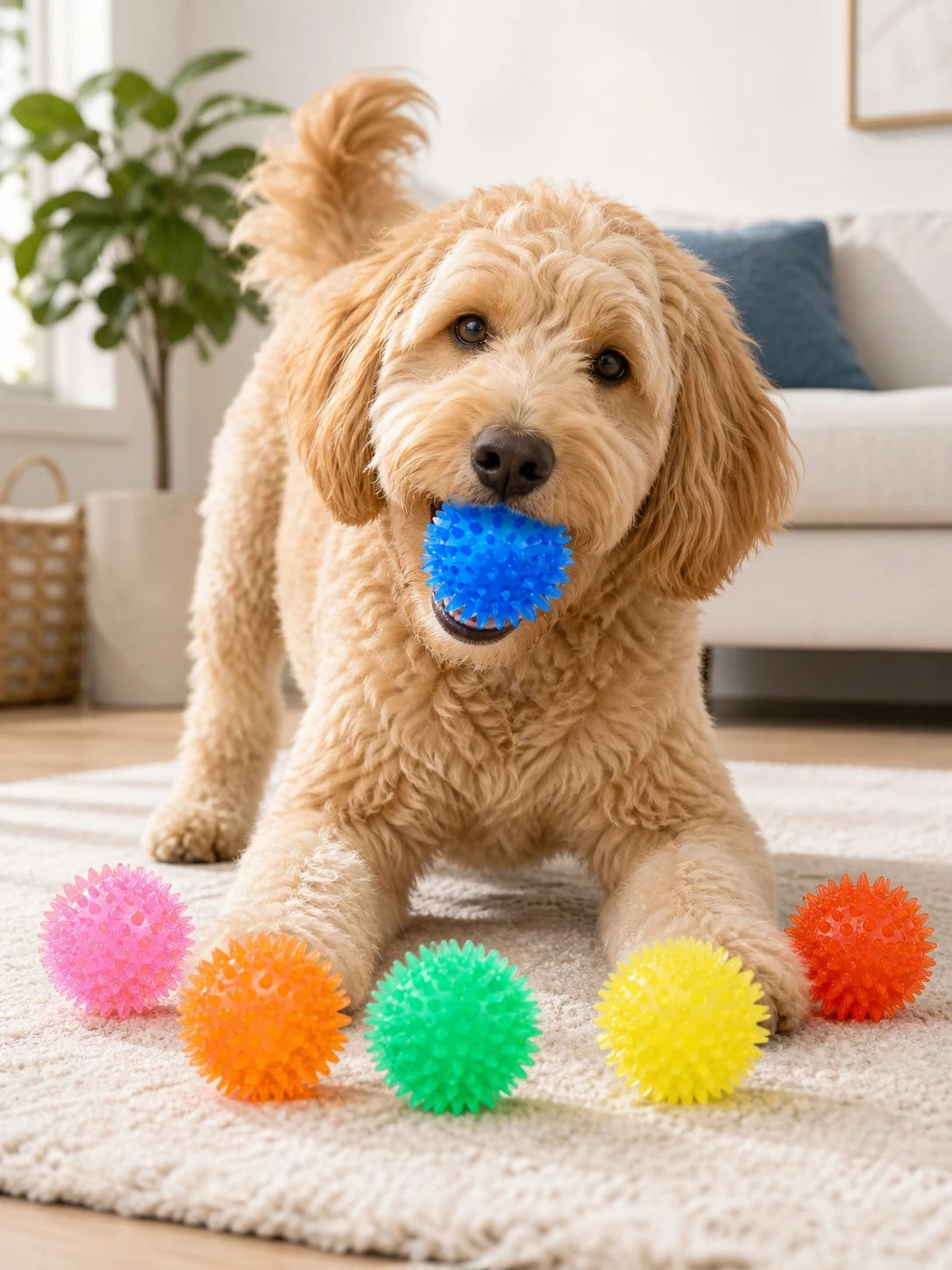 2pcs TPR Spiked Squeaky Dog Balls, Elastic Interactive Chew Toys For Medium & Large Dogs, Textured Fetch Balls For Indoor & Outdoor Play
