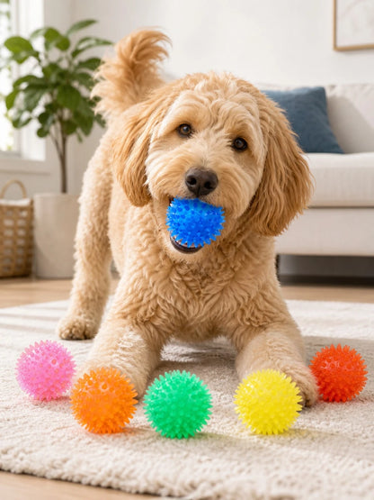 2pcs TPR Spiked Squeaky Dog Balls, Elastic Interactive Chew Toys For Medium & Large Dogs, Textured Fetch Balls For Indoor & Outdoor Play