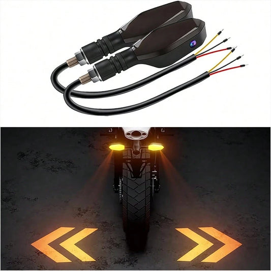 2PCS Universal Motorcycle Turn Signal LED Cold Arrow Indicator Projector, 27 RGB Flowing Daytime Running Lights- Amber Motorcycle Signal Turn Signal